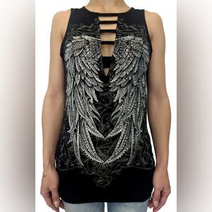 Dark Angel Wings Renegade Rhinestone Top by Platinum Plush